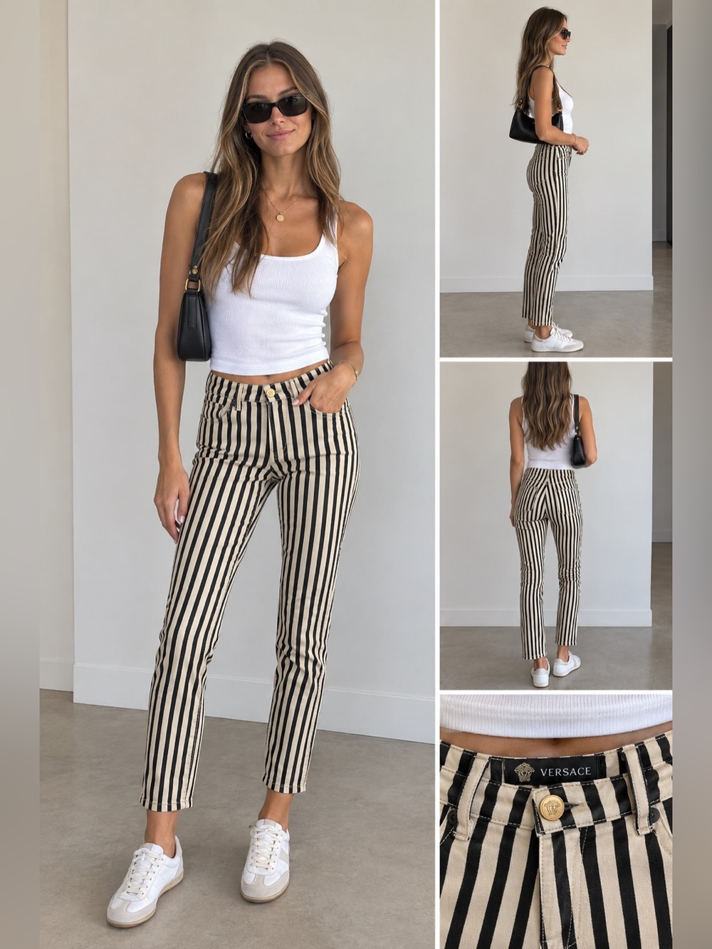 Versace Donna Striped Jeans | Gold Medusa | Size 24